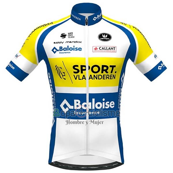 Sport Vlaanderen-Baloise Ropa Ciclismo Culotte Corto 2020 Hombre Mangas Cortas Blanco AMarillo Azul